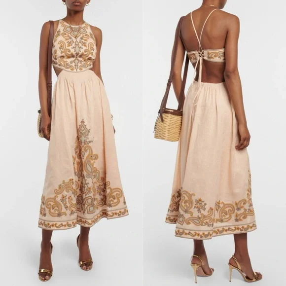 NWT Zimmermann Devi Embroidered Linen Midi Dress - Picture 2 of 16